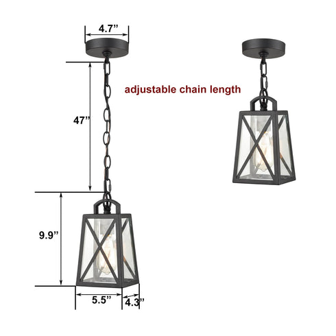 Industrial Exterior Pendant Light Hanging Matte Black Lantern Porch Light
